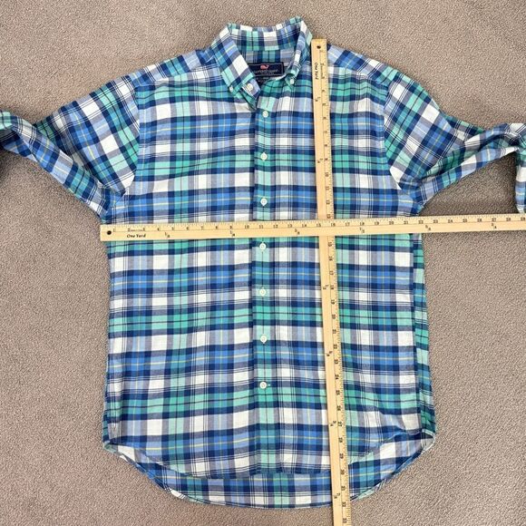 Vineyard Vines Whale Shirt Tartan Plaid Flannel Button Front Shirt Blue Medium - Picture 10 of 11
